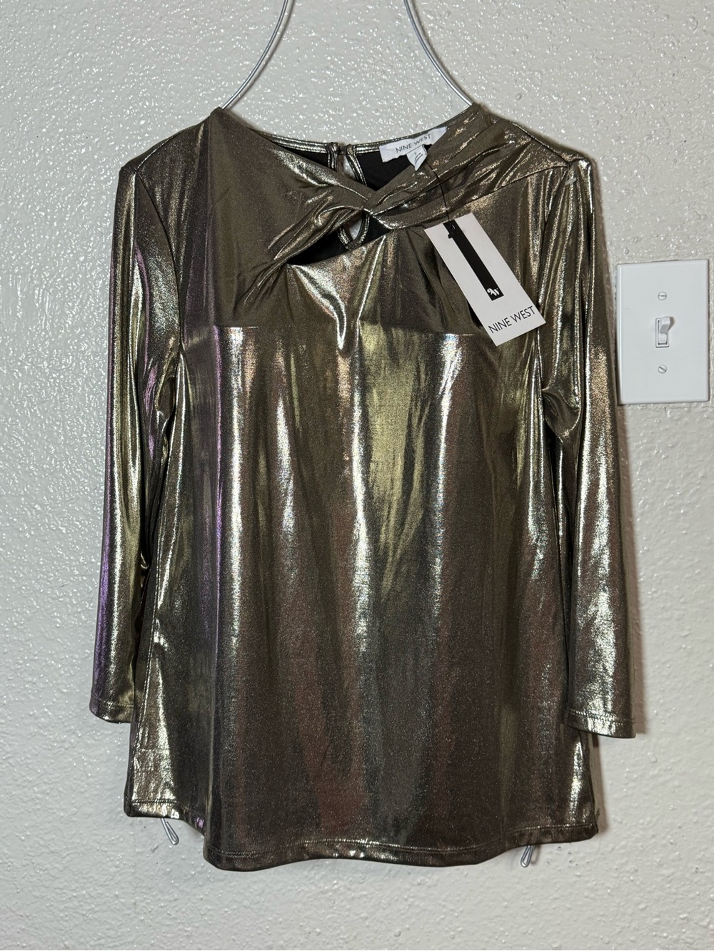NINE WEST Woman’s Shiny Gold/Black - Top size small NWT